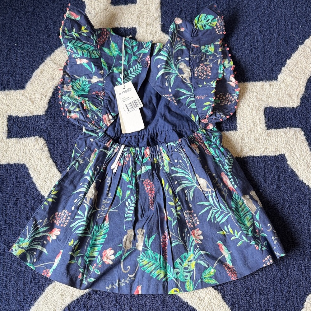 Pure baby Tropical Print Navy Dress with Ruffle Sleeves - Picture 2 of 3